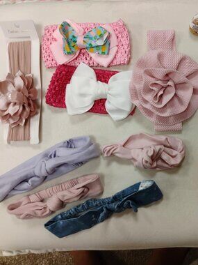 20 Pc Baby Girl Headband Hair Accessory Lot Bows Flowers Cat Ears